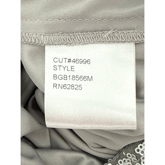 Tadashi Shoji Long-Sleeve Sequined Silver Midi Dress Draped‎ Back Detail Size M - Picture 8 of 9